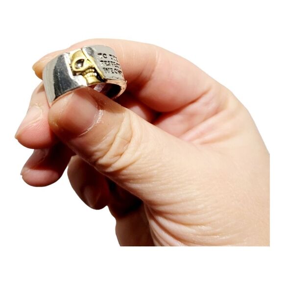 Brand New Silver With Gold Skulls Ring Adjustable Size - Picture 3 of 8